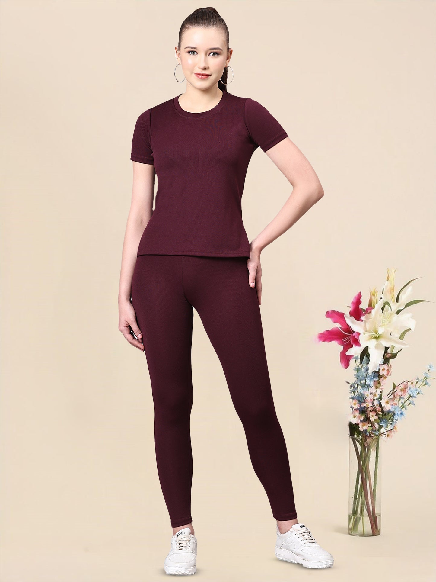 ABIBA Women's Lycra Blend Tracksuit | Stylish & Comfortable Maroon Set Slim Fit Maroon Tracksuit for Women | Perfect for Gym & Casual Wear