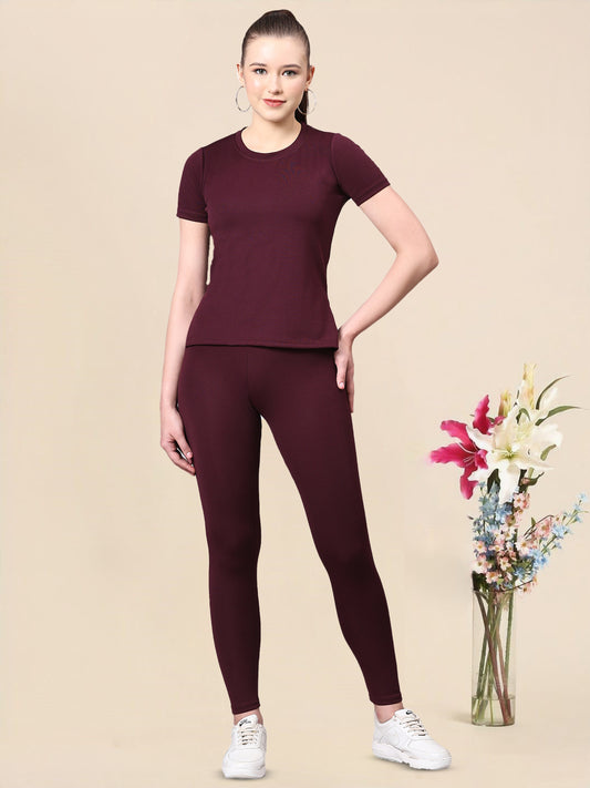ABIBA Women's Lycra Blend Tracksuit | Stylish & Comfortable Maroon Set Slim Fit Maroon Tracksuit for Women | Perfect for Gym & Casual Wear